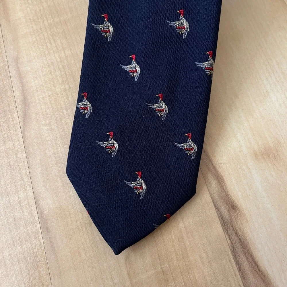 Vintage Tie Men's Robert Talbott Silk Wool Ducks Navy Blue Classic Preppy Lodge